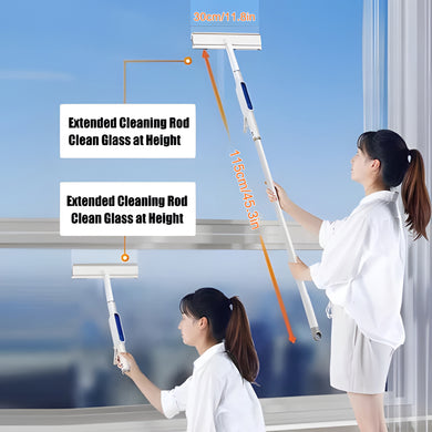 Window Squeegee for Home, 56'' Long Handle Window Cleaner Tool, 2-in-1 Window Scrubber for Car Windshield, Shower Door Cleaning