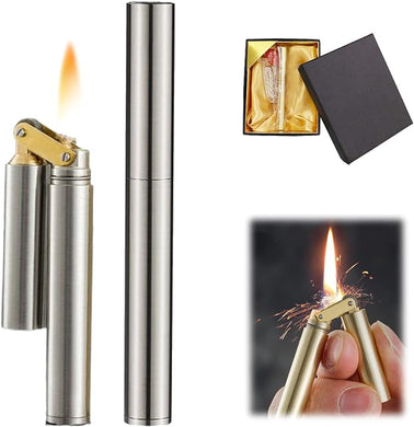 Vintage Trench Lighter, Wheel Kerosene Lighter with Gift Box, Pure Copper Creative Brass Cigarette Lighter for Collection Decorative Gift (Fuel Not Included)