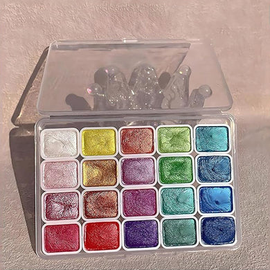 Watercolor Paint Set, 20 Metallic Pearl Colors Half-Pans, Reusable Glitter Paint, Non-Toxic, Art Supplies for Artists, Hobby Painters